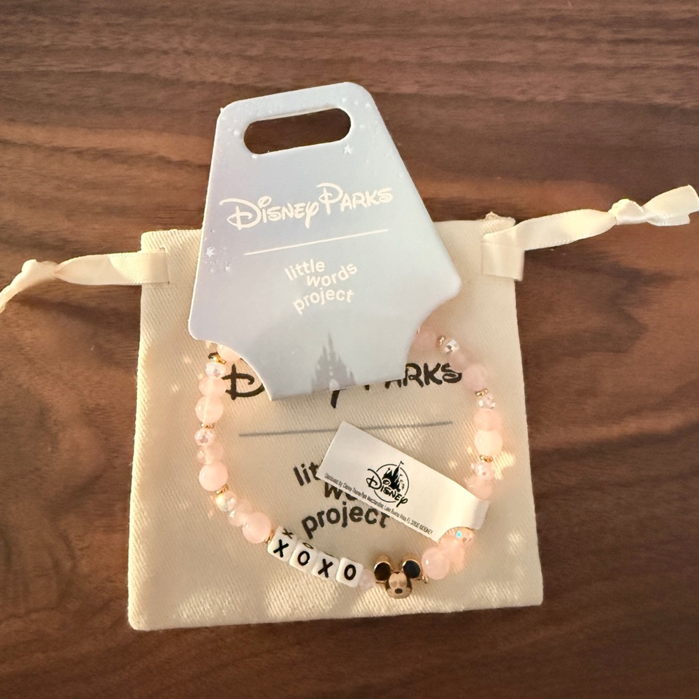 Disney Parks XOXO Pink and Gold Beaded Stretch Bracelet Mickey Charm